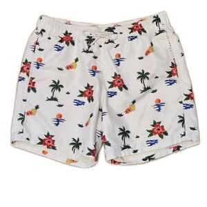 Hollister Lightweight Swim Trunks. White With Tropical Design, Small